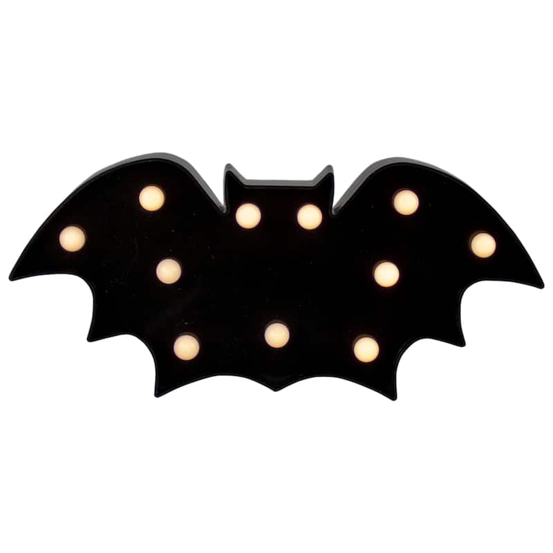 LED Lighted Bat Halloween Marquee Sign - 12" - Black - Warm White Lights