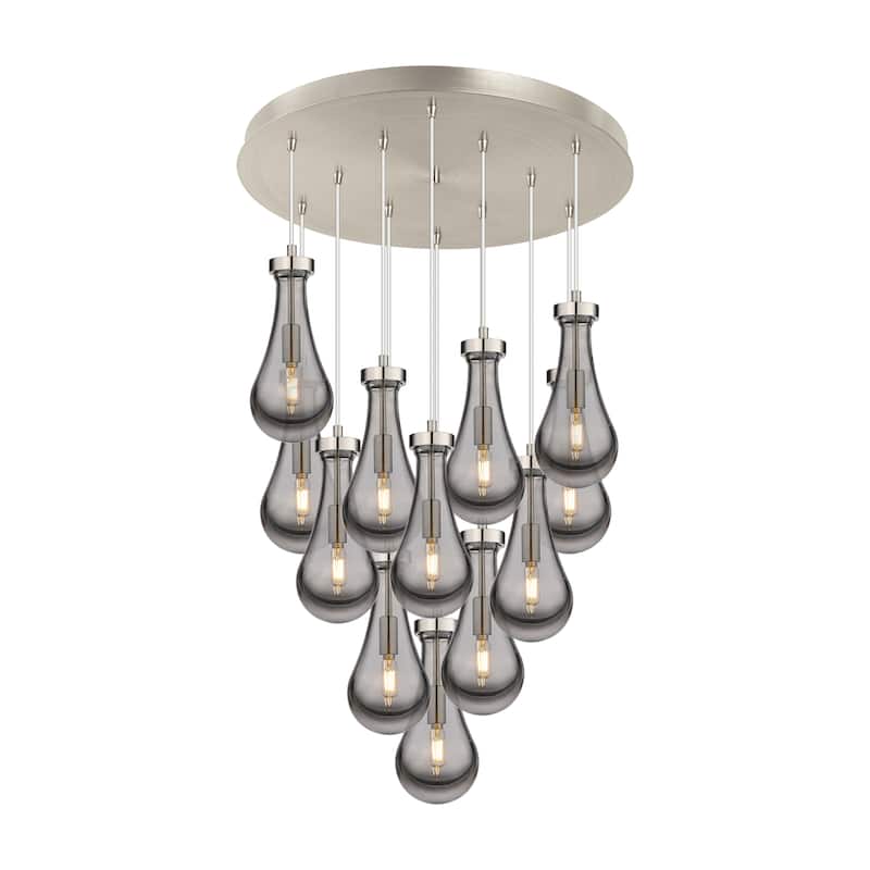 Innovations Lighting Owego - 12 Light 5" Cord Hung Multi Pendant - 24" Canopy - Brushed Satin Nickel/Light Smoke