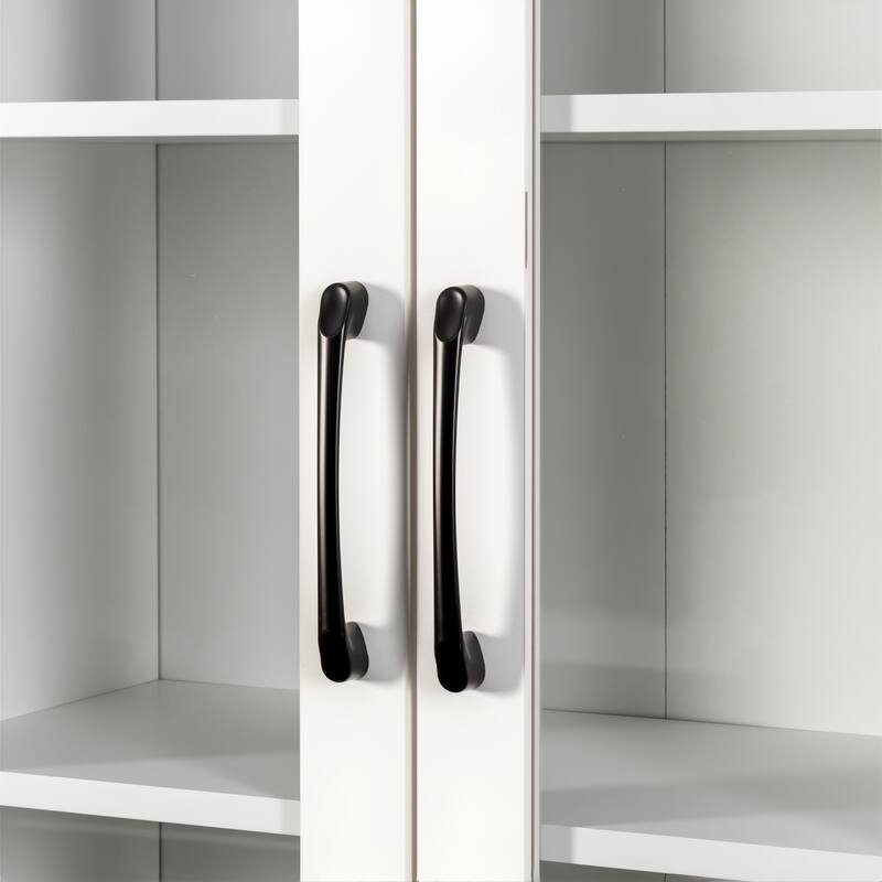 70.87" Tall Display Storage Cabinet with 4-Tier Pull-Out Shelf & Glass Doors, Modern Wooden Kitchen Pantry for Home