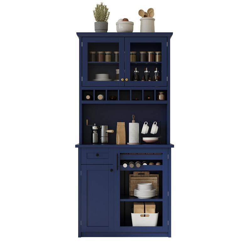 Farmhouse 74.8" Tall Kitchen Pantry with Hutch, Freestanding Kitchen Storage Solution for Modern Homes