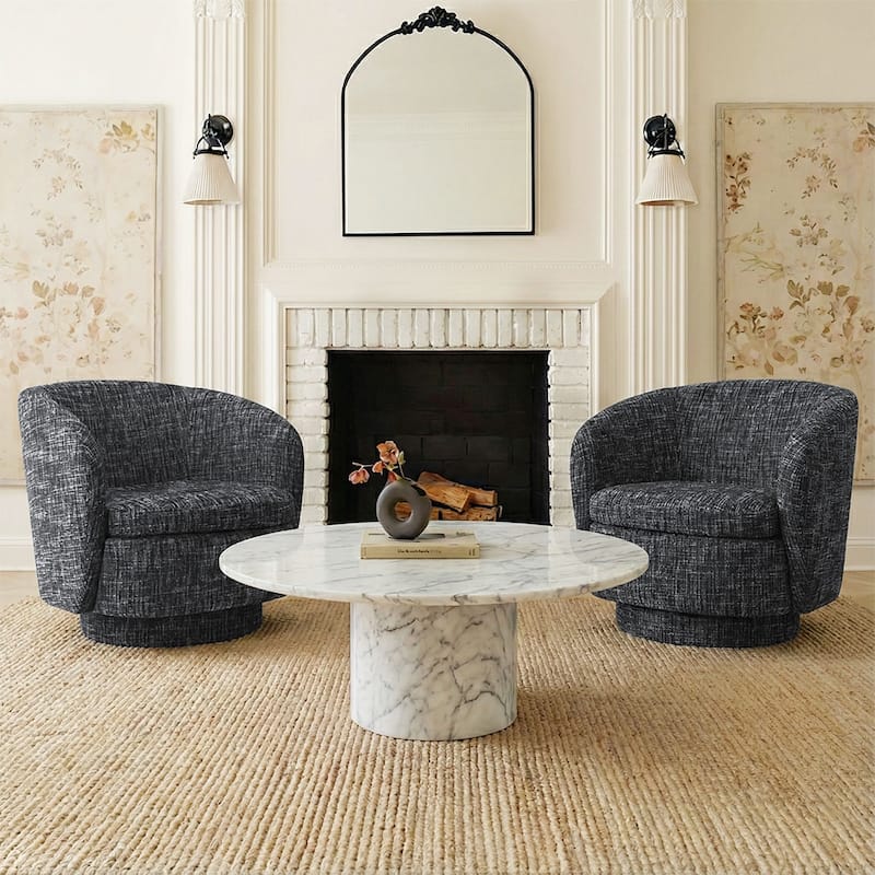 Upholstered 360° Swivel Barrel Chair with Curved Backrest（Set of 2）