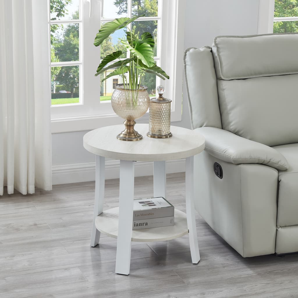 Contemporary Round Wood Shelf End Table