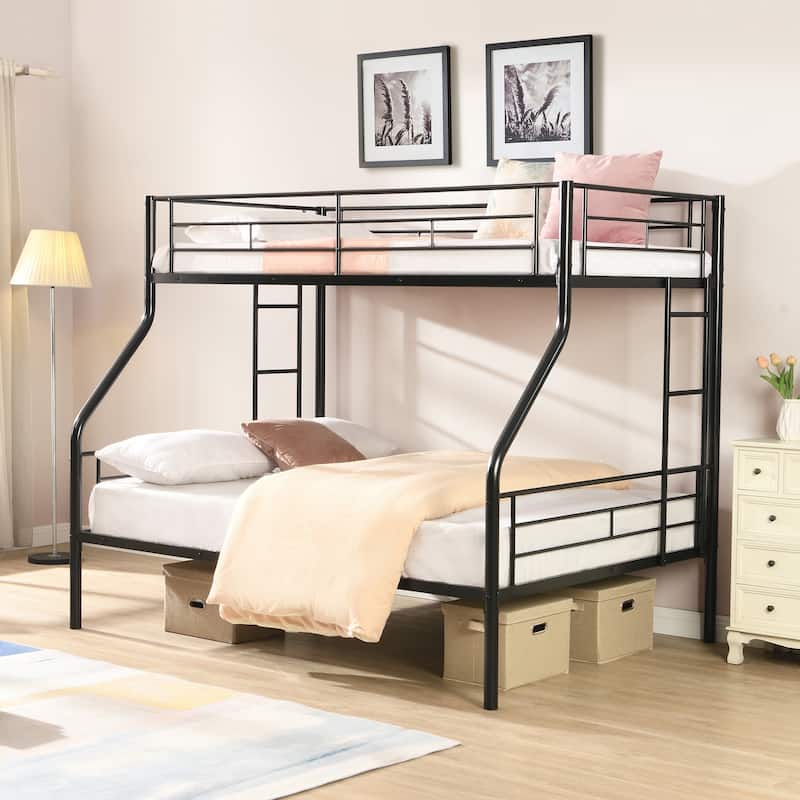 Metal Twin Over Full Bunk Bed with Storage, Easy Assembly, No Box Spring Needed - Black