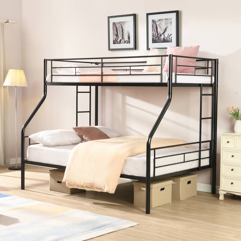 Twin Over Full Metal Bunk Bed with Large Under-Bed Storage, No Box Spring Needed - Black - Twin