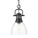preview thumbnail 1 of 0, Yep by Golden Lighting Duncan 1-light 9in chain hung Pendant in Matte Black and Clear Glass