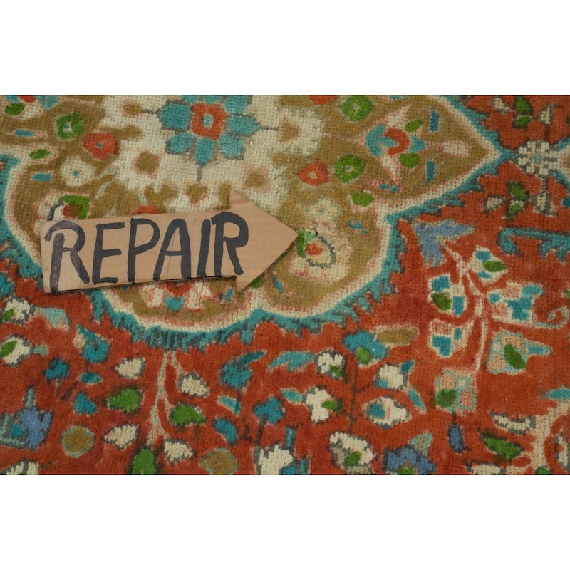 Hand Knotted Oriental 100% Wool Carpet Traditional Floral Oranges & Rust Tabriz Area Rug - 4' 8'' X 3' 2''