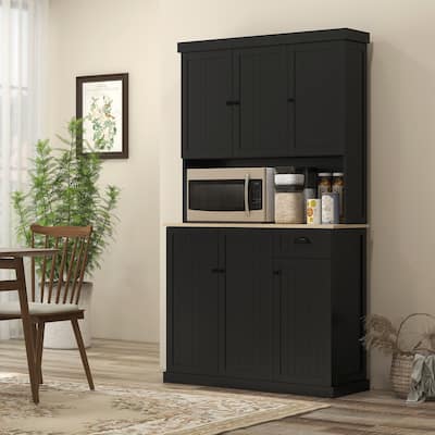 HOMCOM 71" Buffet with Hutch, Modern Farmhouse Kitchen Pantry Storage Cabinet with Microwave Oven Countertop