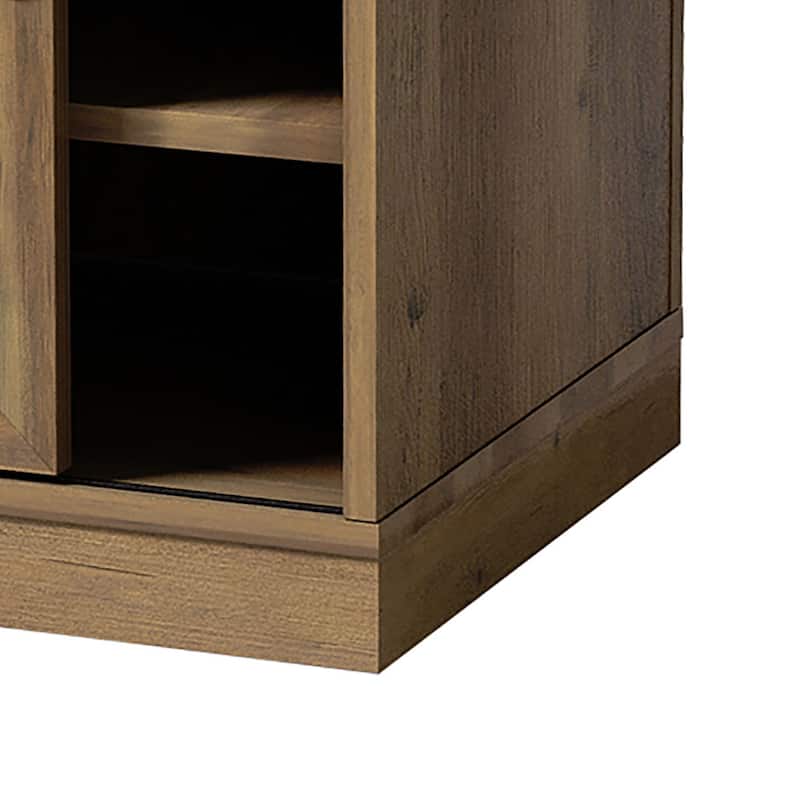 Vintage Farmhouse Style Wooden Storage Bench with Sliding Doors