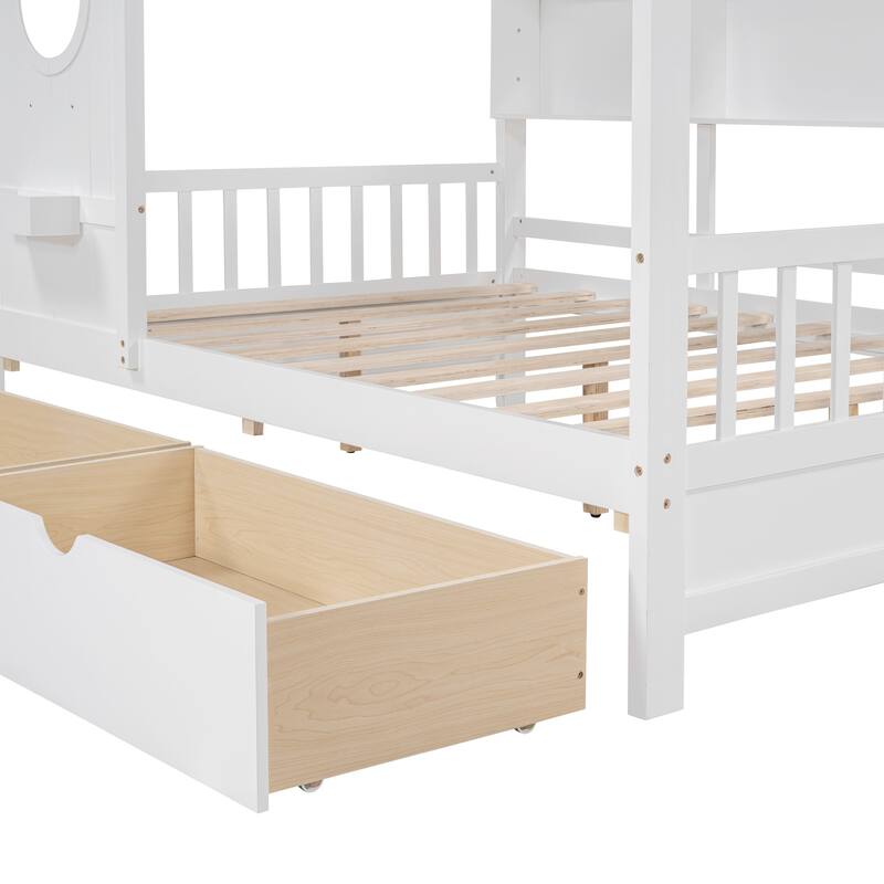 Wood Twin/Full Size House Bed with 2 Drawers