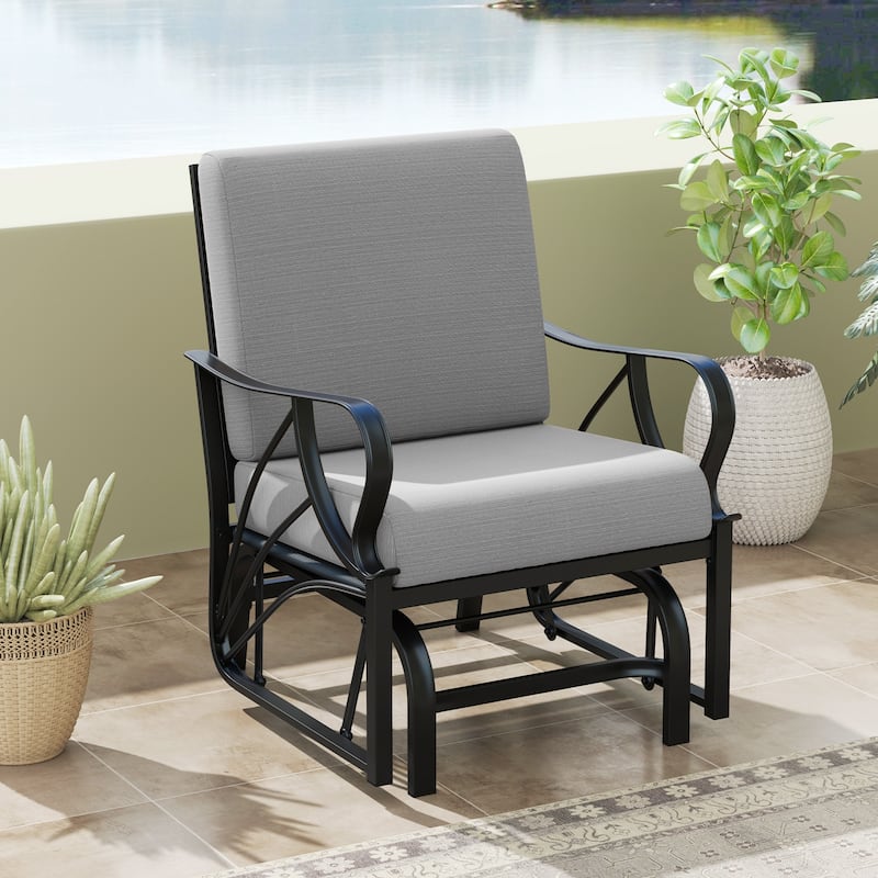 Gymax Patio Glider Chair Single Outdoor Rocking Chair w/ Seat & Back - Grey