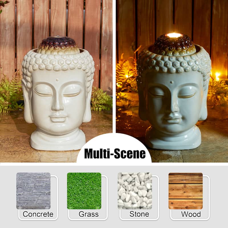 Glitzhome Meditating Buddha Patio Floor Fountain with Lotus and LED