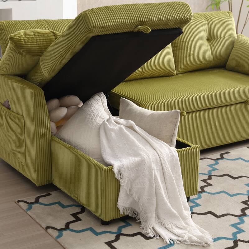 Green 81.1" L-Shaped 3-Seater Sofa with Reversible Chaise & Storage