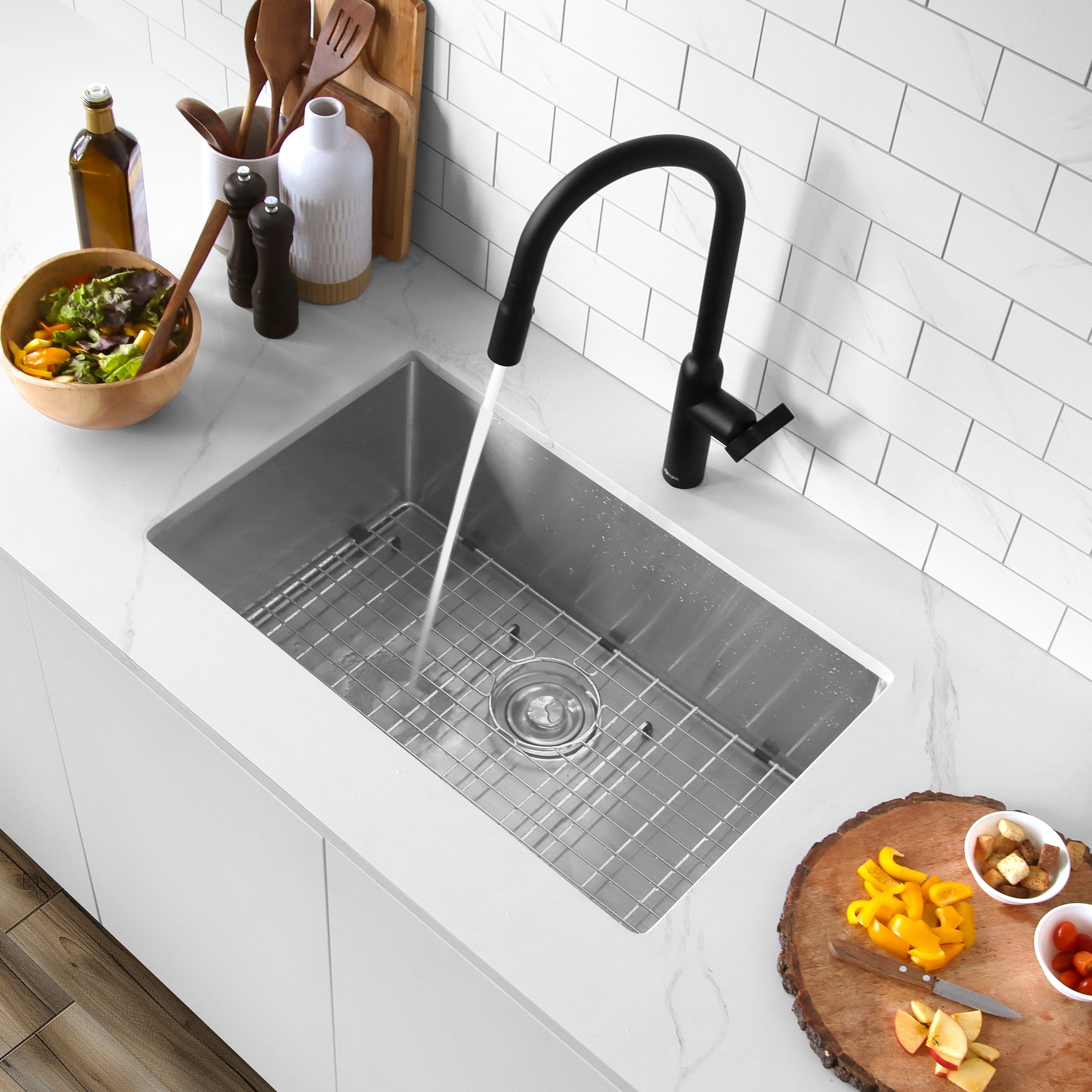 STYLISH 28 inch Stainless Steel 18G Dual Mount Kitchen Sink - Brushed Stainless Steel - 28" x 18" x 10"