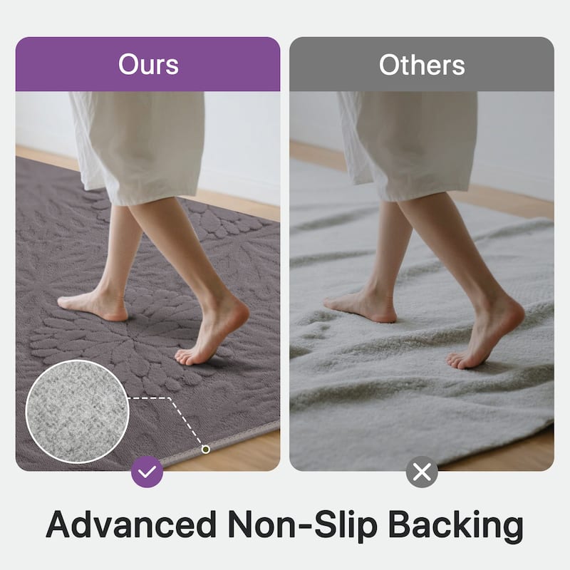 Mcow 3D Floral High-Low Textured Plush Washable Non-Slip Area Rug