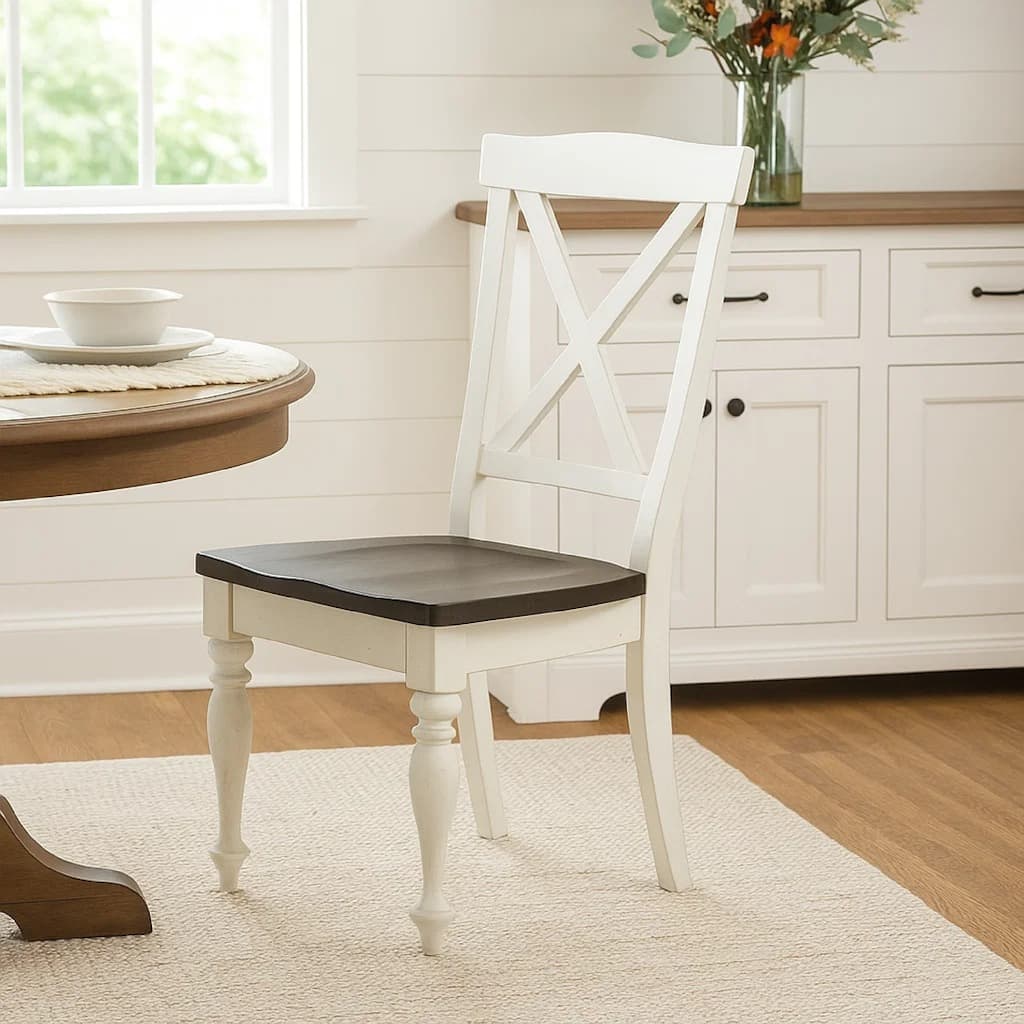 Orso Dining Side Chair Set of 2, Crossback, Brown Wood Seat, White