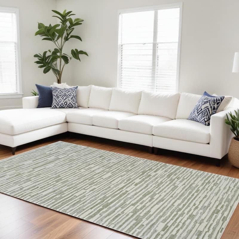 Biku Distressed Abstract Stain Resistant Woven Durable Area Rug By HomeRoots - 8' X 11' - Cream/Onyx - Rectangle