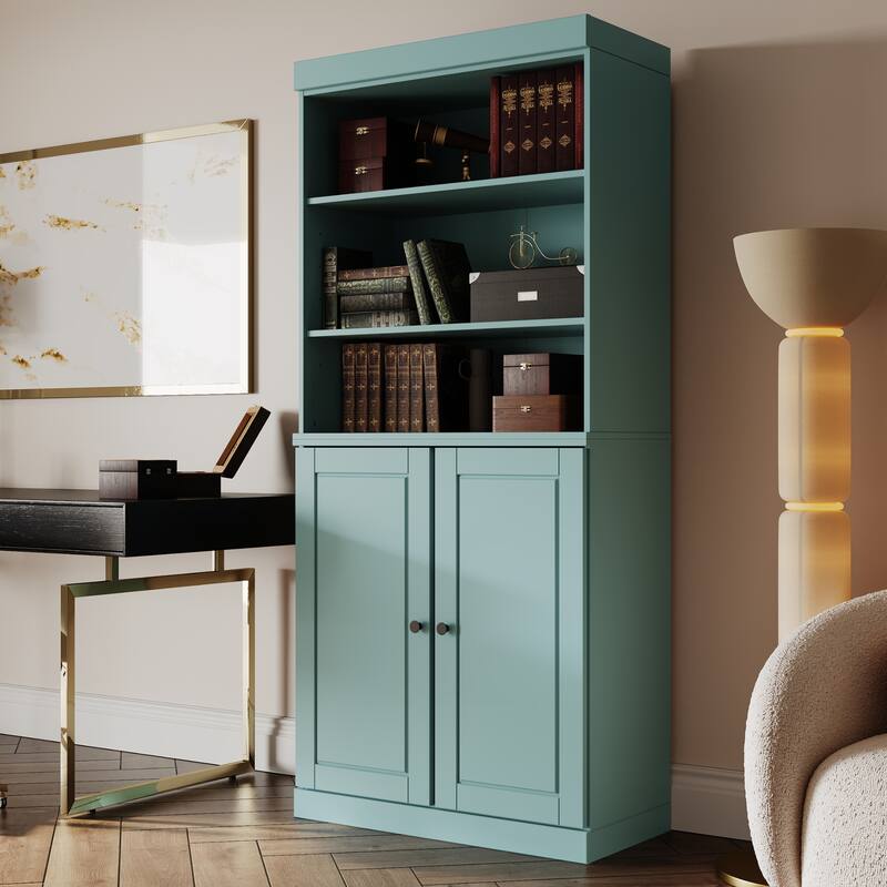 100% Solid Wood 6-Shelf Bookcase with Optional Doors by Palace Imports - 2 Dr Wood - Aqua
