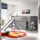 preview thumbnail 2 of 17, Low Twin Size Loft Bed with Cabinets, Shelves and Slide, Grey