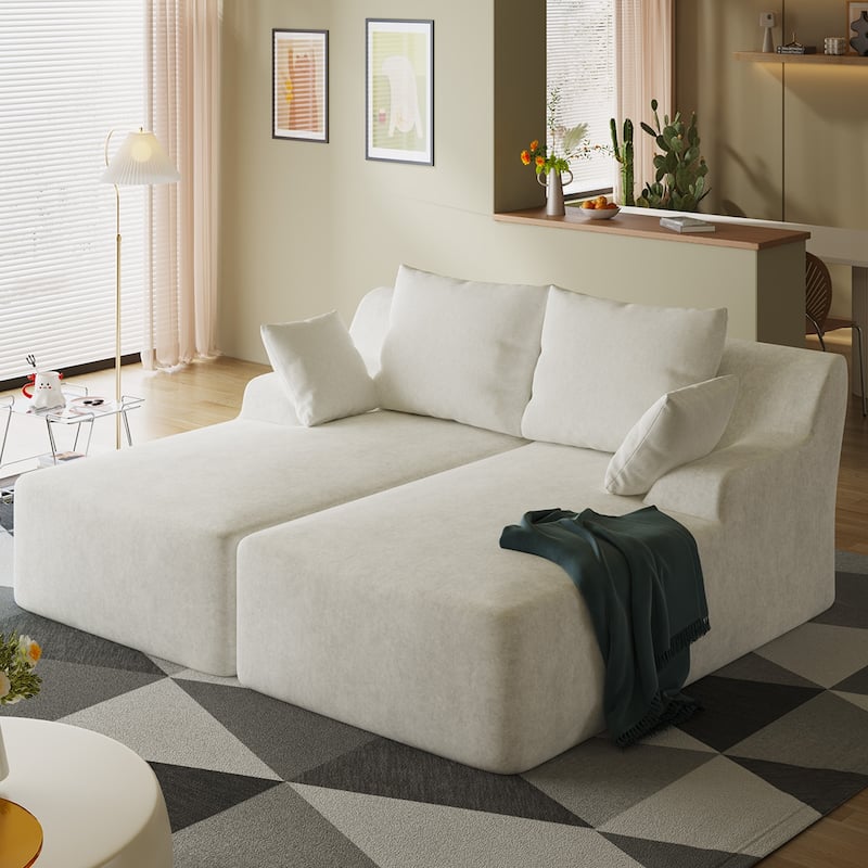 Velvet Dual Chaise Sofa Bed, Sleeper Sofa with Thicked Cushions and Throw Pillows, Deep Seat Lounge Loveseat Sofa