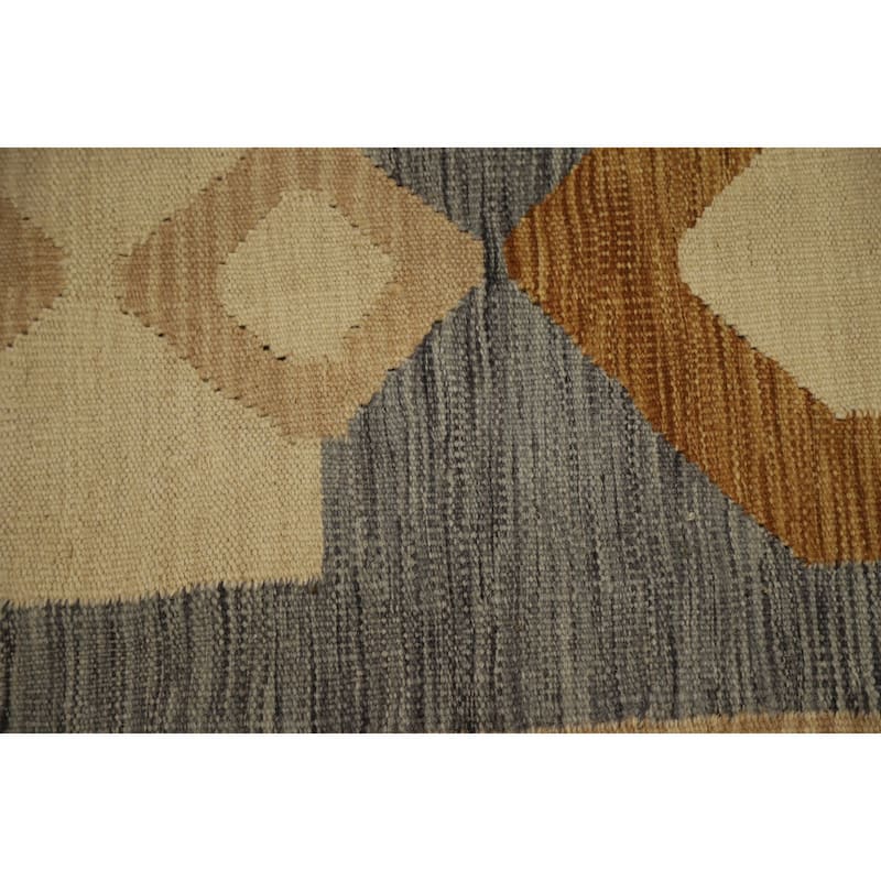 Hand Woven Oriental 100% Wool Carpet Southwestern Tribal Beige & Ivories Kilim Area Rug - 9' 1'' X 5' 11''