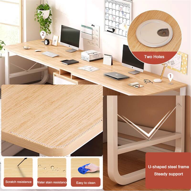 Minimalist Long Two-Person Computer Desk with Storage Drawers