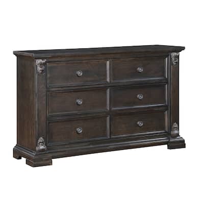 Walz 66 Inch Wide Dresser, 6 Drawers, Espresso Brown with Black Knobs
