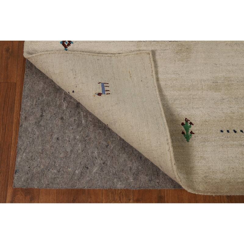 Tribal Beige Gabbeh Indian Foyer Rug Handmade Silk Carpet - 3'1"x 4'11"