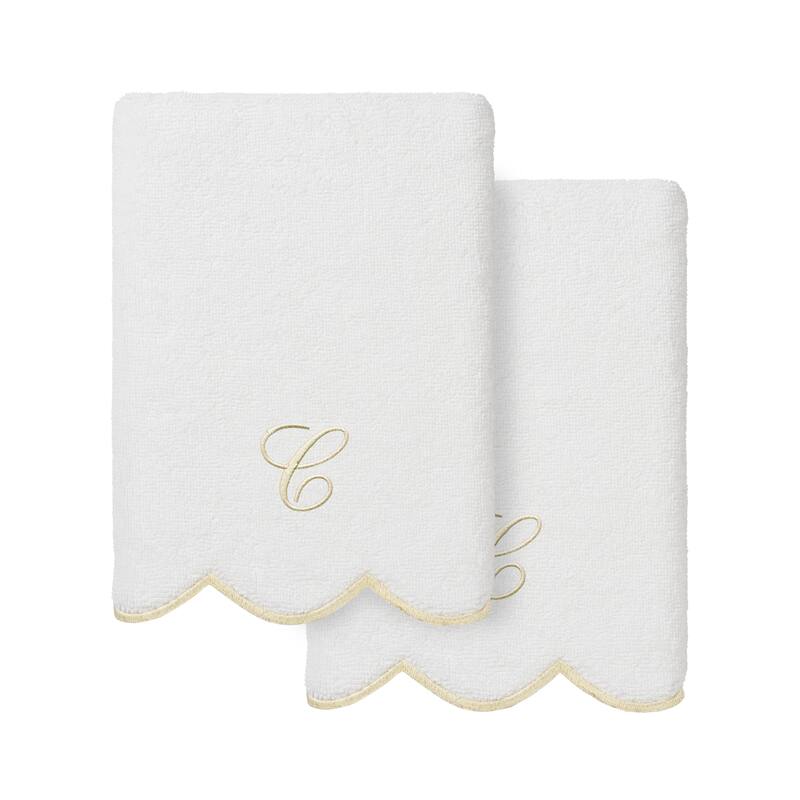 Authentic Hotel and Spa 100% Turkish Cotton Beige ADORNIA Scallop Personalized 2 Piece Hand Towel Set - 2 Hand Towels - C