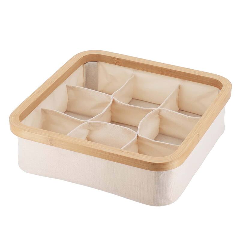 Square Foldable Storage Basket 9-Compartment - 12 L x 12 W x 4 H - Ecru