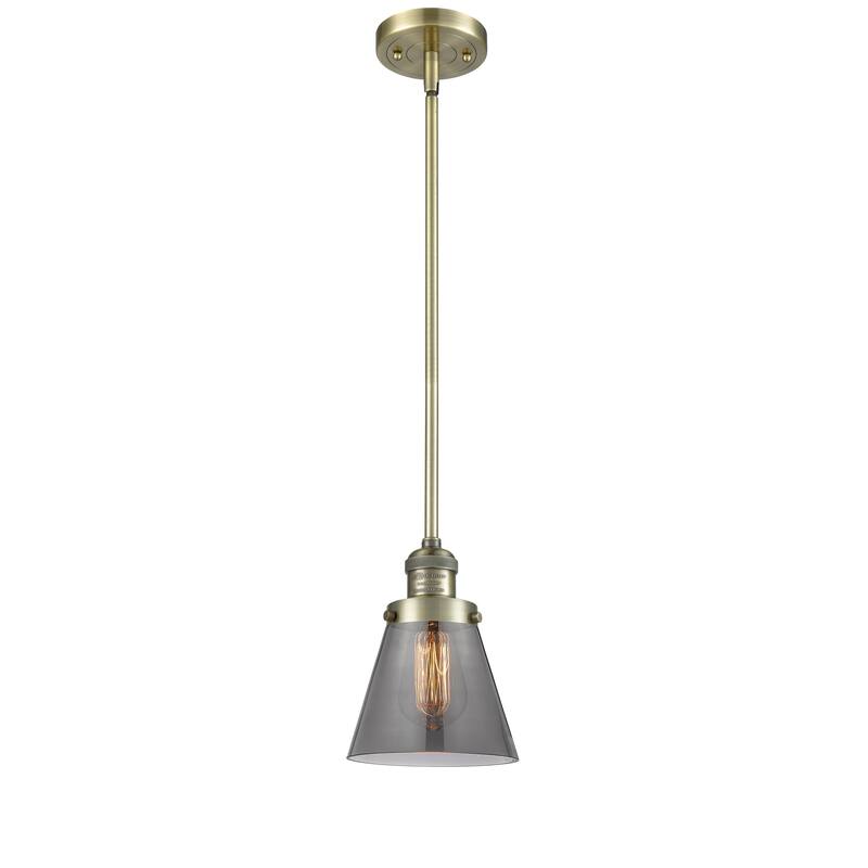 Innovations Lighting Franklin Restoration Cone - 1 Light 6" Stem Hung Mini Pendant - Antique Brass/Light Smoke