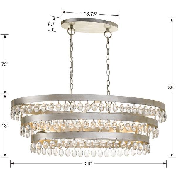 Perla 6 Light Antique Silver Linear Chandelier - 36'' W x 13'' H x 18'' D