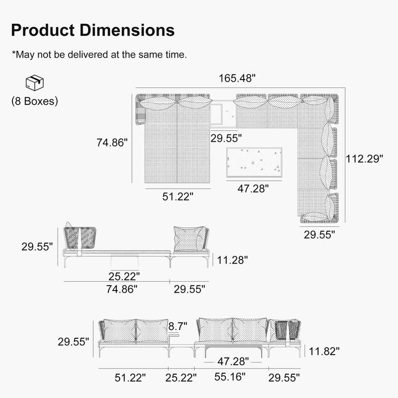 PURPLE LEAF Melben Light Grey Modular Outdoor Sectional with Cushions Flexible Layout Patio Conversation Set Couch