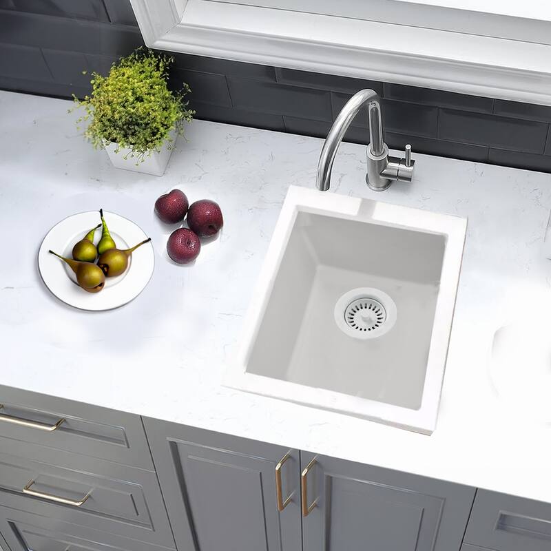 Highpoint Collection European Granite Composite Bar Sink and Drain Set - 15" x 18" x 7.6"