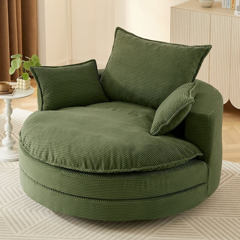 360° Swivel Sofa Chair Accent Barrel Chair with Dual-layer Cushion Design and 3 Removable Pillows