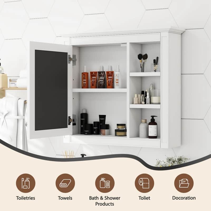 30" x 28" Medicine Cabinet, Wall-Mounted Bathroom Mirror Storage Cabinet with 3 Open Shelves