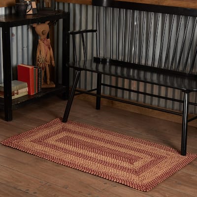Burgundy Tan Jute Rug Rect w/ Pad 27x48 - 27" x 48" Rectangle
