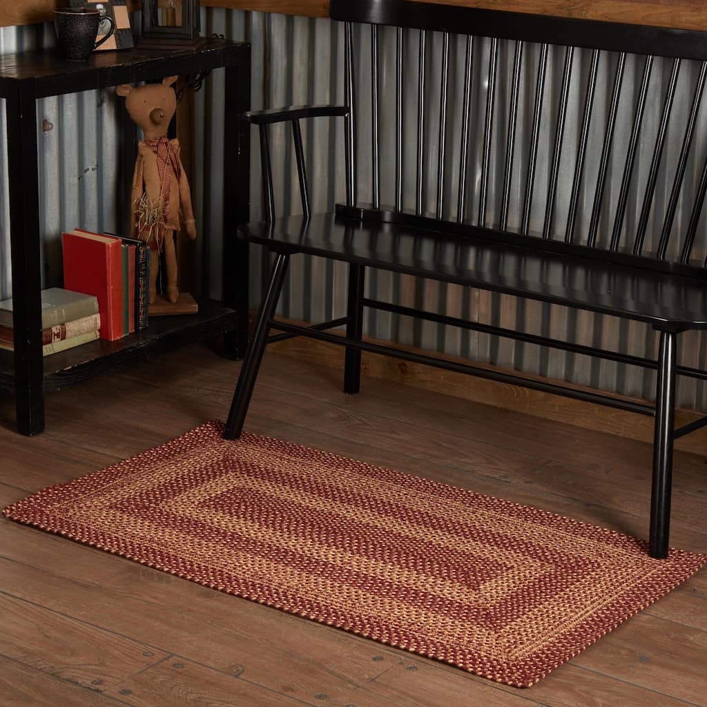 Burgundy Tan Jute Rug Rect w/ Pad 27x48 - 27" x 48" Rectangle