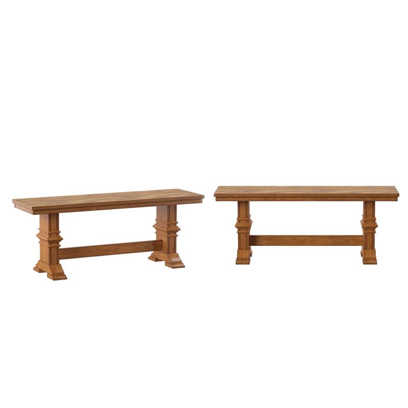Ronda Two-Tone Trestle Leg Wood Dining Bench - Oak Top with Oak Base