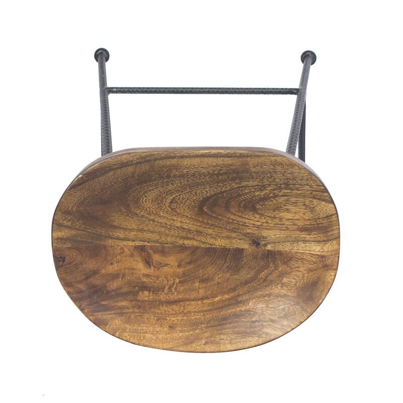 Mango Wood Saddle Seat Bar Stool With Iron Rod Legs - 28 H x 11 W x 15 L Inches