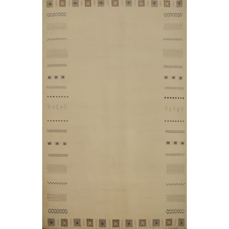 Hand Knotted Oriental 100% Wool Carpet Tribal Geometric Beige & Ivories Gabbeh Area Rug - 7' 2'' X 5' 5''