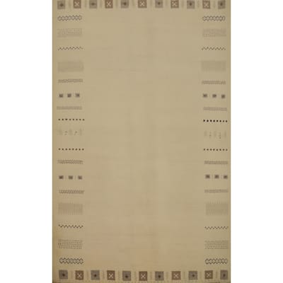 Hand Knotted Oriental 100% Wool Carpet Tribal Geometric Beige & Ivories Gabbeh Area Rug - 7' 2'' X 5' 5''