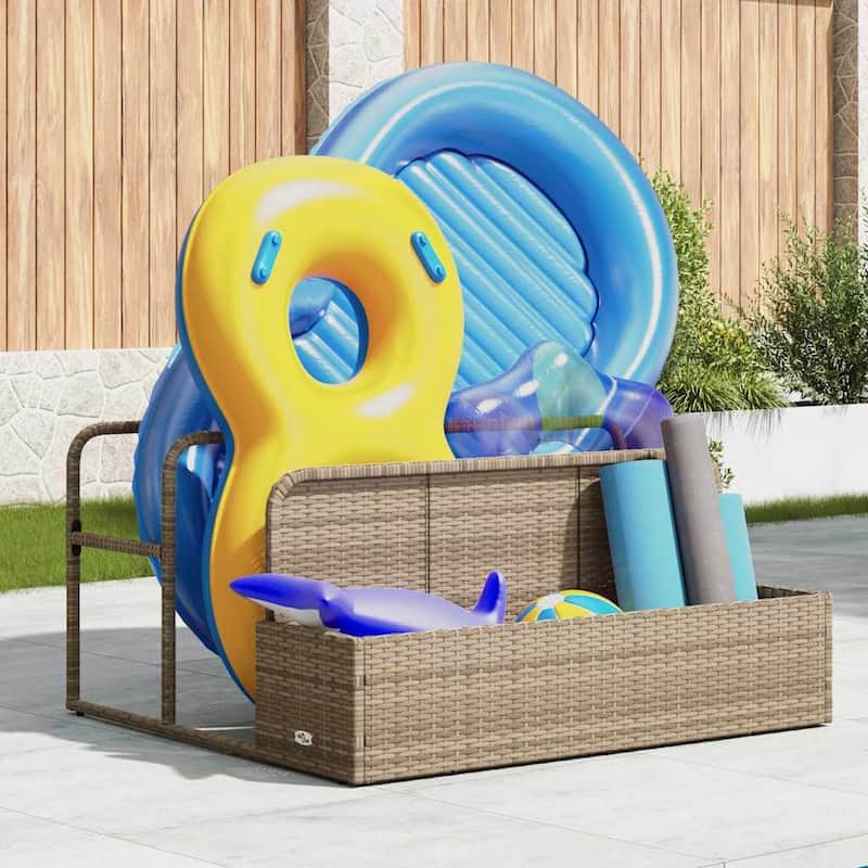 vidaXL Poolside Float Storage Beige/Black/Grey PE Rattan - 39.4 x 43.3 x 22.4