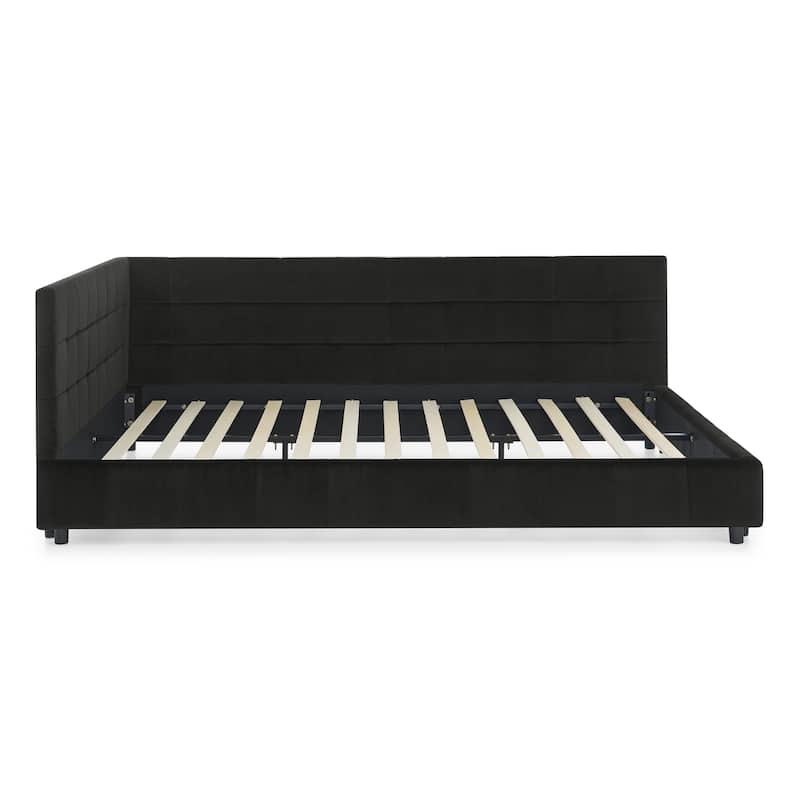 Queen Size Velvet Upholstered Daybed with Backrest and Armrests