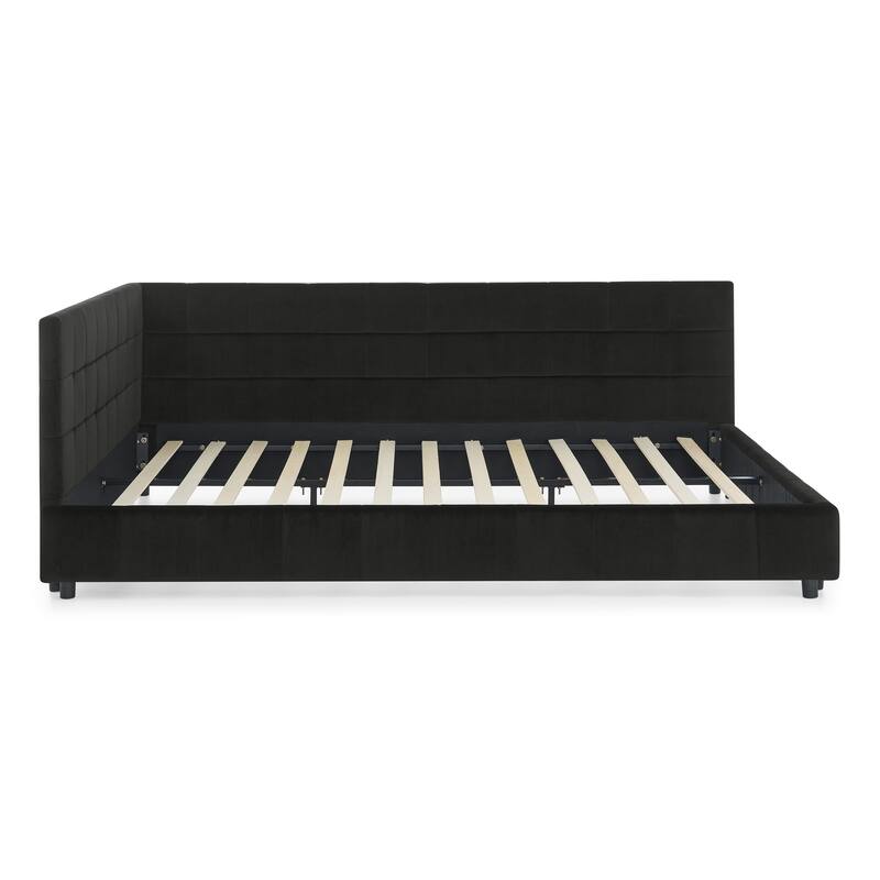 Roomfitters Queen Upholstered Tufted Sofa Bed Frame with Backrest and Armrests, Velvet Platform Bed