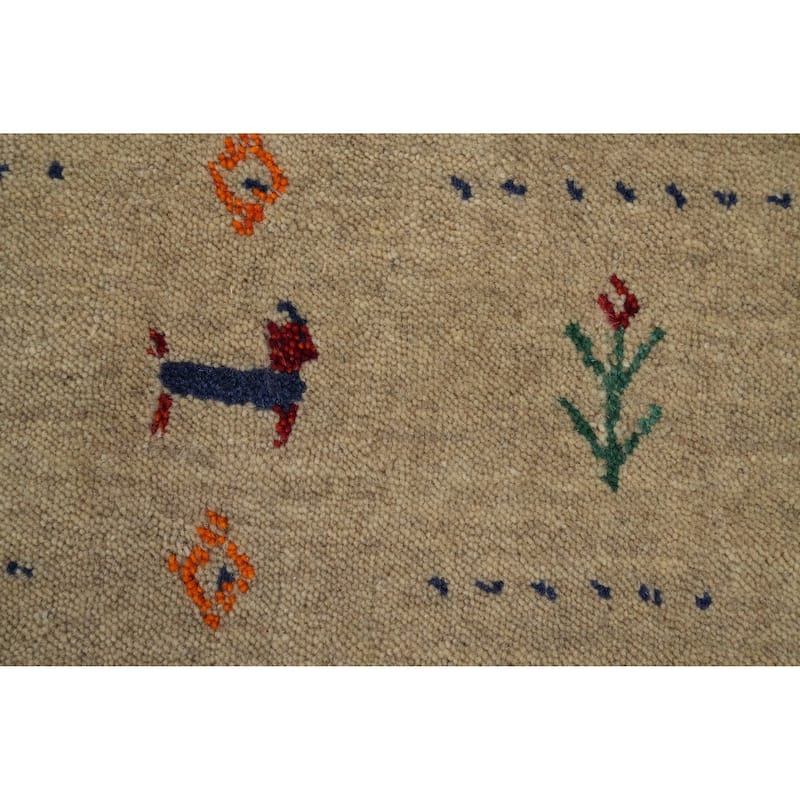 Hand Knotted Oriental 100% Wool Carpet Tribal Animal Pictorial Beige & Ivories Gabbeh Runner Rug - 11' 0'' X 2' 6''