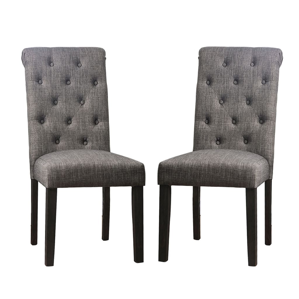 Set of 2 Padded Fabric Dining Chairs with Button Tufted Backs for Dining Room