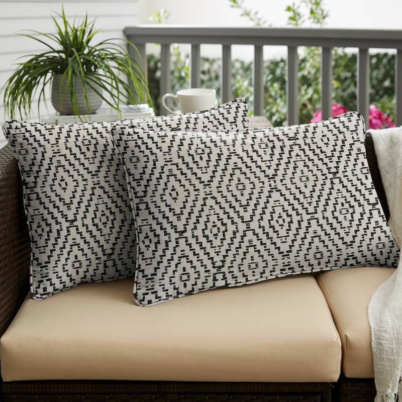 Sorra Home Sunbrella Boho Indoor/Outdoor Corded Pillows (Set of 2) - 16 in x 26 in - Capra II Shadow
