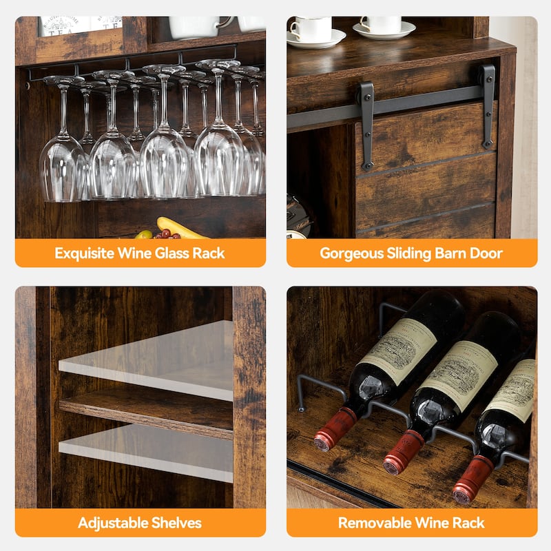 Farmhouse Wine Cabinet Kitchen Buffet with Wine Rack - 15.7"D x 47.2"W x 69.6"H