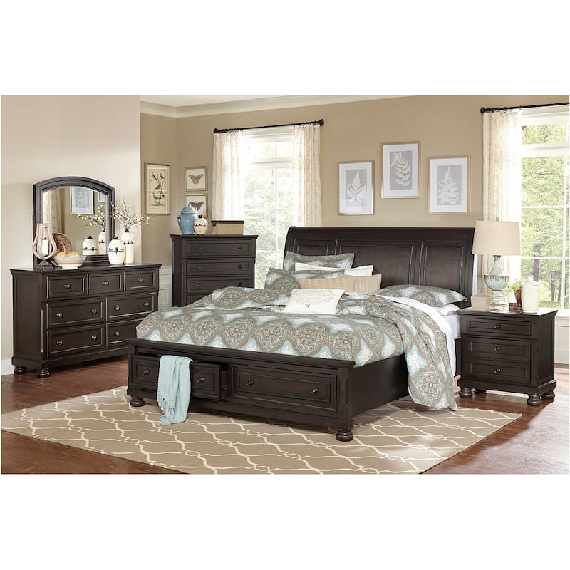 Brandie 6 Piece Grayish Brown Modern Storage Sleigh Platform Bedroom Set - King