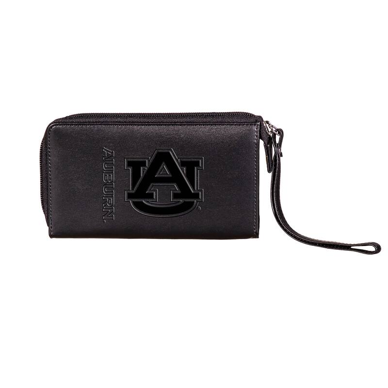 Black Hybrid Leather Cell Phone Wristlet Wallet, Auburn University - 4" x 7"
